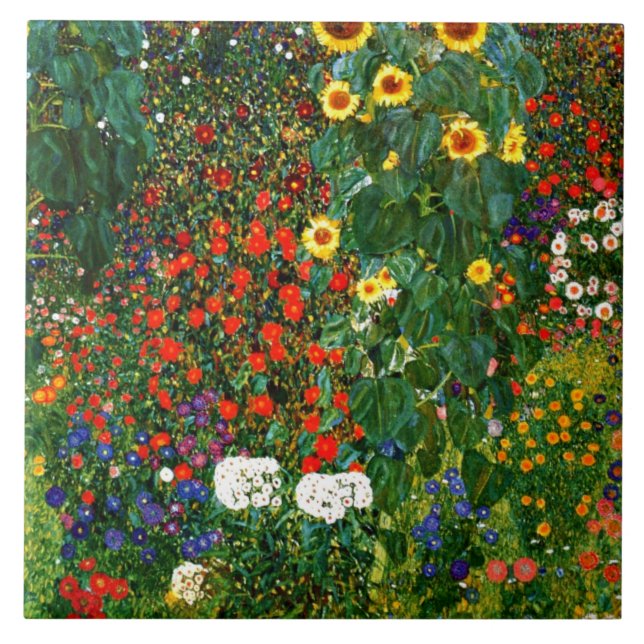 Azulejo Klimt - Jardín de granja con girasoles, (Frente)