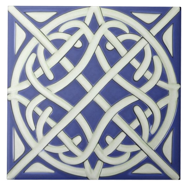 Azulejo Knot celta azul oscuro y celta blanca (Frente)