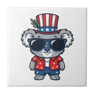Azulejo Koala Patriótico Arte Vectorial Estilo Vintage_1