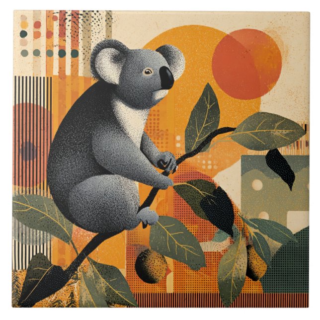 Azulejo Koala sentado en un árbol (Frente)