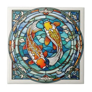 Azulejo Koi Fish StainGlass Japonés Asain Fish