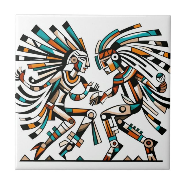 Azulejo Kokopeli, estadounidense nativo, bailando arte (Frente)