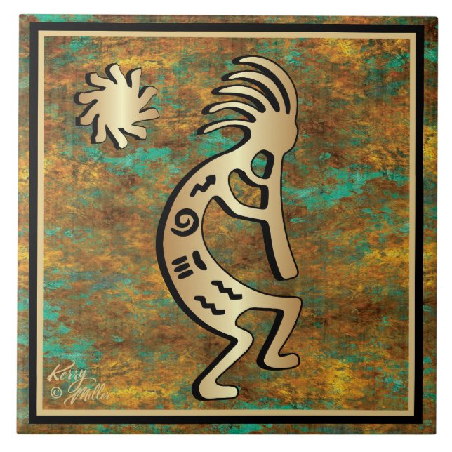 Azulejo Kokopelli Del Suroeste Y Tile Cerámico Del Sol (Frente)