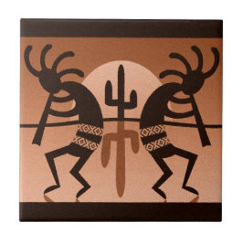 Azulejo Kokopelli Desert Sun Cactus Tile Cerámico Suroeste