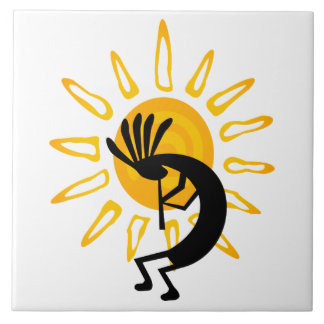 Azulejo Kokopelli Gold Sun 6"