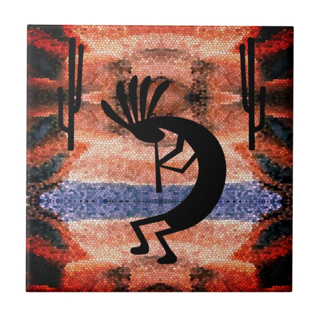 Azulejo Kokopelli Southwest Desert Mosaic Sunset Ceramic T (Frente)