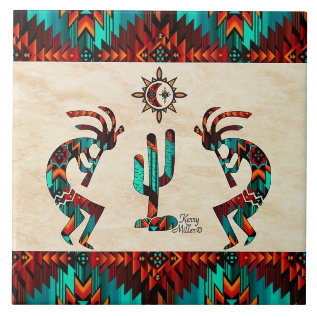Azulejo Kokopelli Y Cactus (Frente)