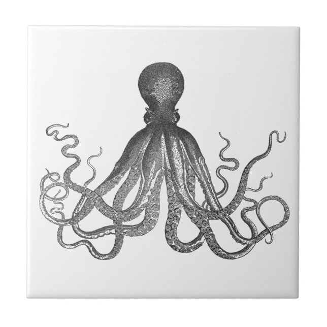 Azulejo Kraken - Mosaico de pulpo gigante negro (Frente)