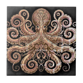 Azulejo Kraken Steampunk Octopus Ornate Gold y Black