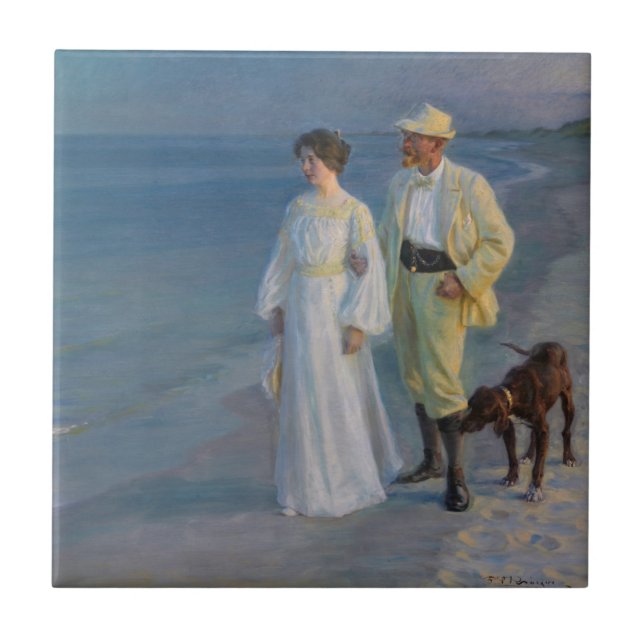 Azulejo Kroyer - El artista y su esposa en la playa (Frente)