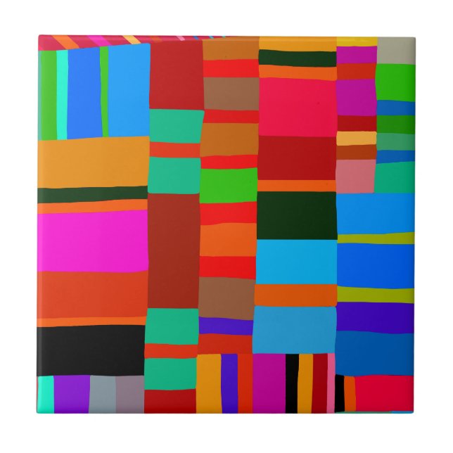 Azulejo Kuna Indian Mola Folk Art - Naranja Azul Rojo (Frente)