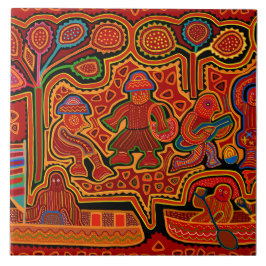 Azulejo Kuna Indian Mola Men in Boats