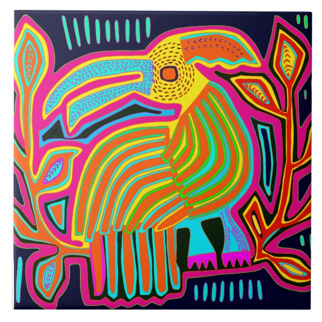 Azulejo Kuna Indian Mola Parrot Ceramic Tile (Frente)