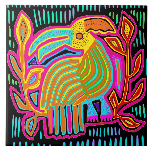 Azulejo Kuna Indian Mola Parrot Ceramic Tile (Frente)