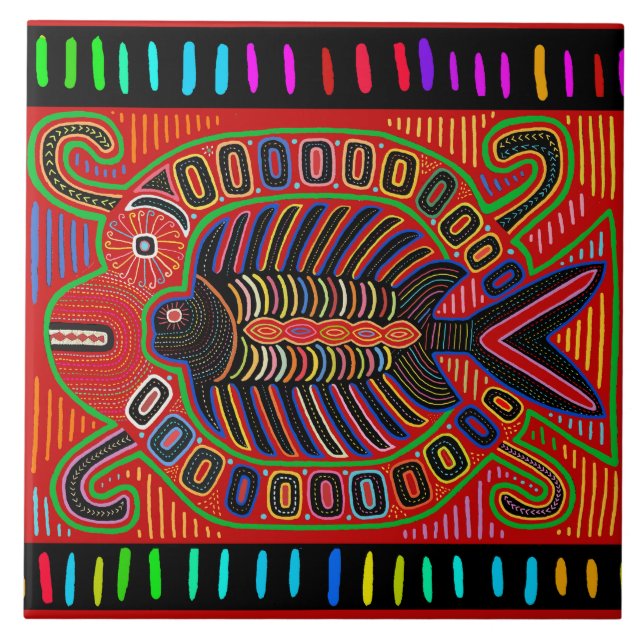 Azulejo Kuna Indian Pescado Mola (Frente)