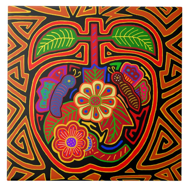 Azulejo Kuna Indian Red Delicious Apple Ceramic Tile (Frente)