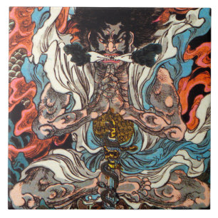 Azulejo Kuniyoshi El guerrero asiático samurai montando s