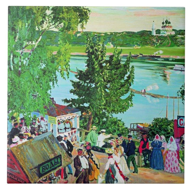 Azulejo Kustodiev - Paseo a lo largo del Volga, (Frente)