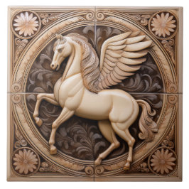 Azulejo L Caballo Alado Art Nouveau relieve falso beige