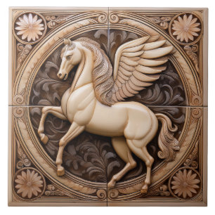 Azulejo L Caballo Alado Art Nouveau relieve falso beige
