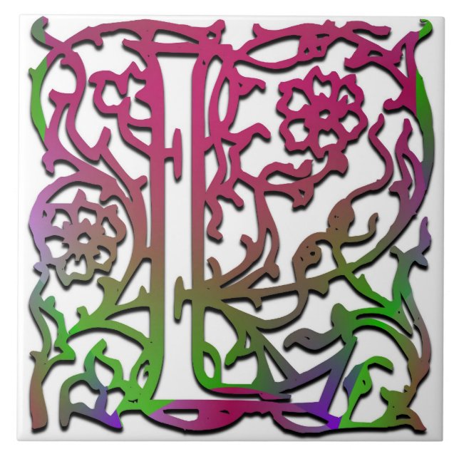 Azulejo L Monograma "Jardín Besque" Tile cerámico (Frente)