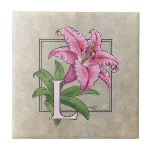 Azulejo L para el Monograma Alfabeto de Flor Lirio