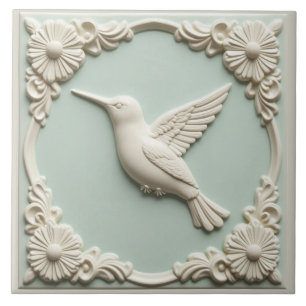 Azulejo L Verde menta relieve falso Art Nouveau Colibrí 