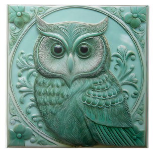 Azulejo L Verde salvia relieve falso Arte Nuevo Búho