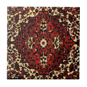 Azulejo La alfombra persa se ve en rojo oscuro y crema