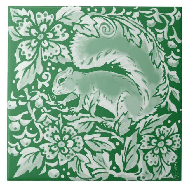 Azulejo La ardilla de la madera verde esmeralda Intrincada (Frente)