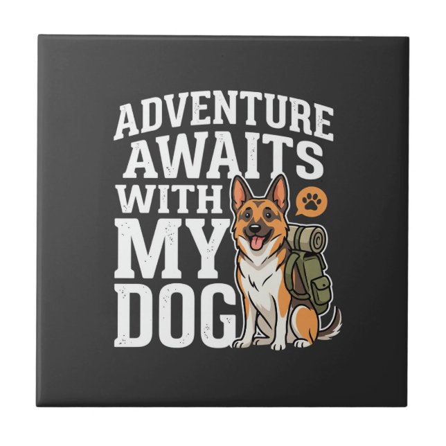 Azulejo La aventura espera con mi perro de excursión (Frente)
