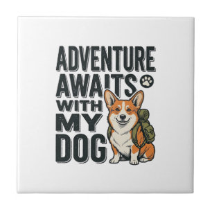 Azulejo La aventura espera con mi perro diseño vintage de 