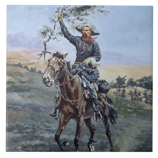 Azulejo "La bandera de la paz" por Frederic Remington (Frente)
