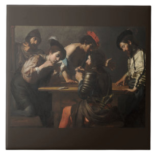 Azulejo La barata y los soldados mercenarios jugando carta