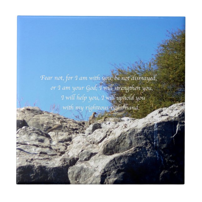 Azulejo La Biblia versus la cita Inspiradora Isaías 41:10 (Frente)