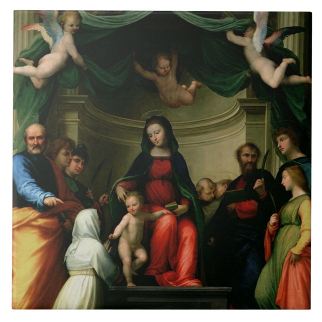 Azulejo La boda mística de St. Catherine de Siena con (Frente)