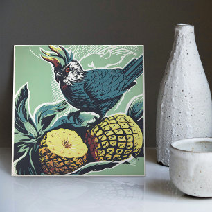 Azulejo La búsqueda de piña del cacatúa: Inspirado en medi
