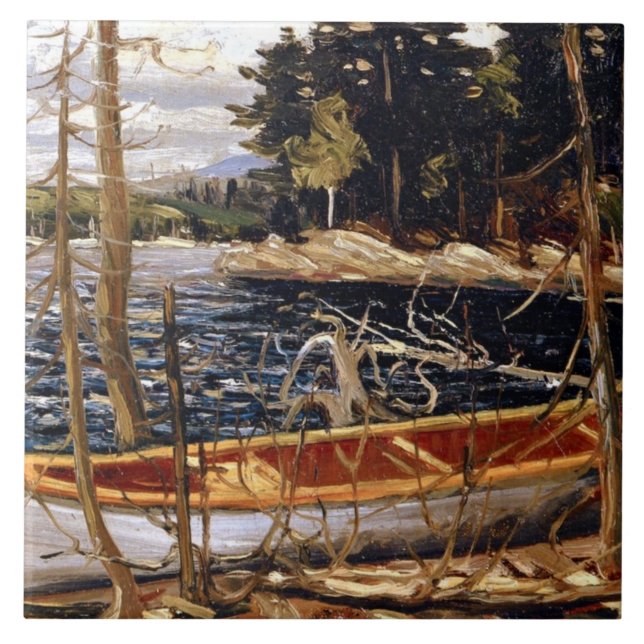 Azulejo La canoa, arte fino de Tom Thomson (Frente)