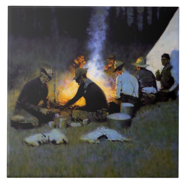 Azulejo “La cena del cazador” de Frederic Remington (Frente)