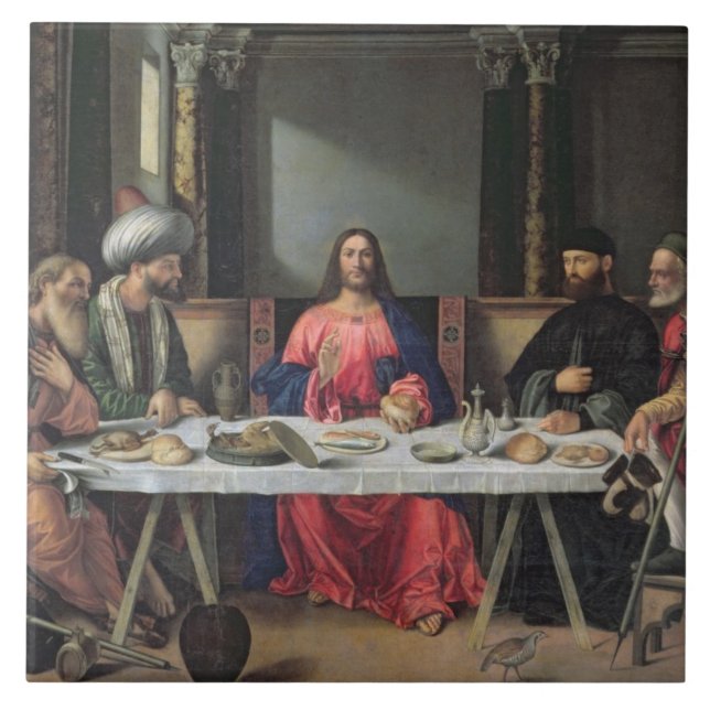 Azulejo La cena en Emmaus (aceite en el panel) (Frente)