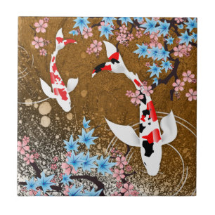 Azulejo La charca de Koi - madera - japonés diseña la