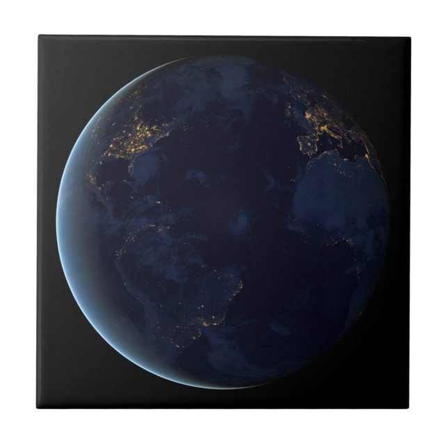 Azulejo La ciudad de la Tierra se ilumina de noche (Frente)