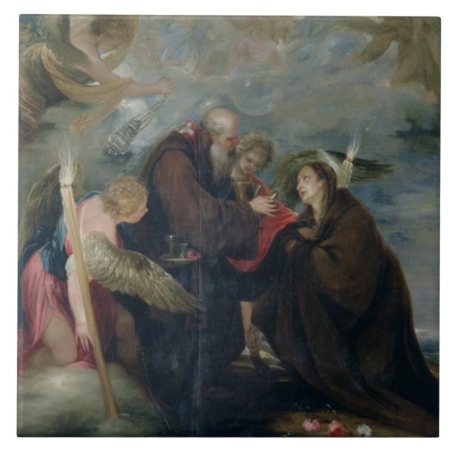 Azulejo La comunión del St. subió de Viterbo (la Virgen) (Frente)