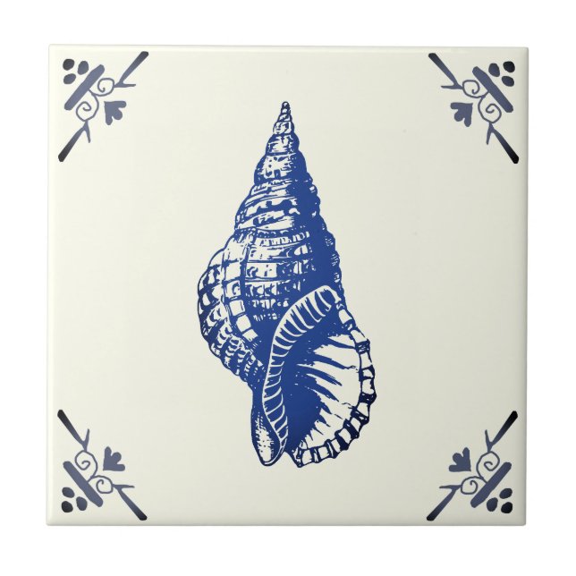 Azulejo La concha azul veneciana decorativa en marfil (Frente)
