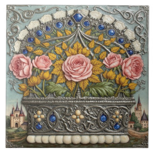 Azulejo La corona de plata y zafiro con Rosas