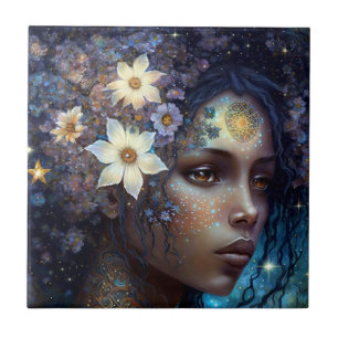 Azulejo La diosa negra afroamericana reina fantasía arte C