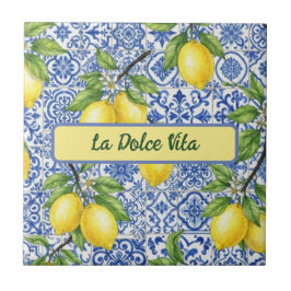 Azulejo La Dolce Vita Sicilian Lemon, Blue Maiolica Patter