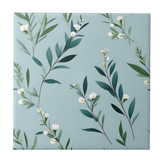 Azulejo La Elegante Vegetación En El Azul Suave Y Dusto (Frente)