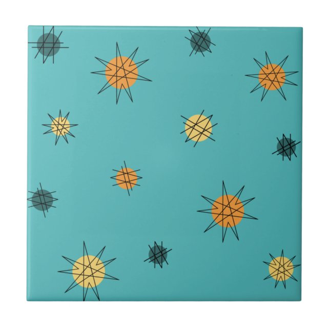Azulejo La era atómica Starburst Planets Turquoise (Frente)