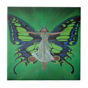Azulejo La era del Jazz Showgirl Flapper llevando alas de